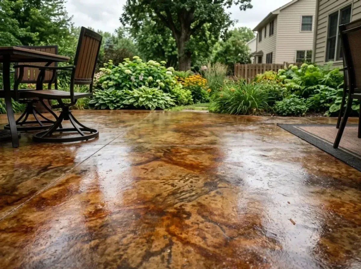 Jensen Concrete Colored concrete patio with integral color installed in Excelsior, MN by Jensen Decorative Concrete