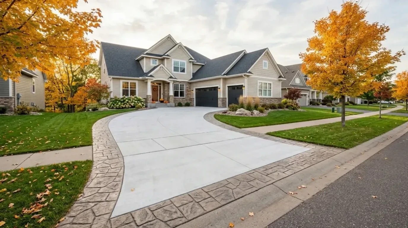 Jensen Concrete Beautifully finished decorative concrete driveway by Jensen Decorative Concrete in the Twin Cities suburbs
