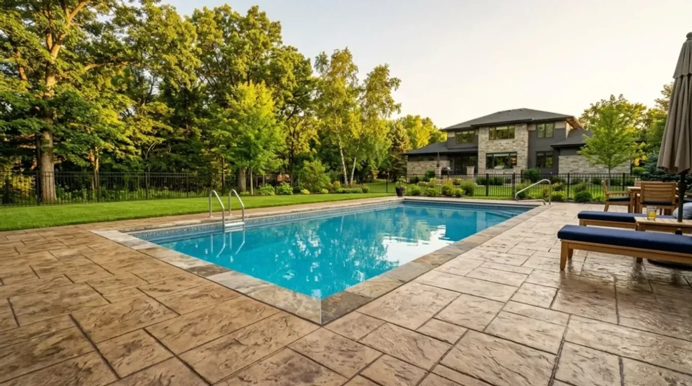 Jensen Concrete Stamped concrete pool deck installation in Chaska, MN by Jensen Decorative Concrete